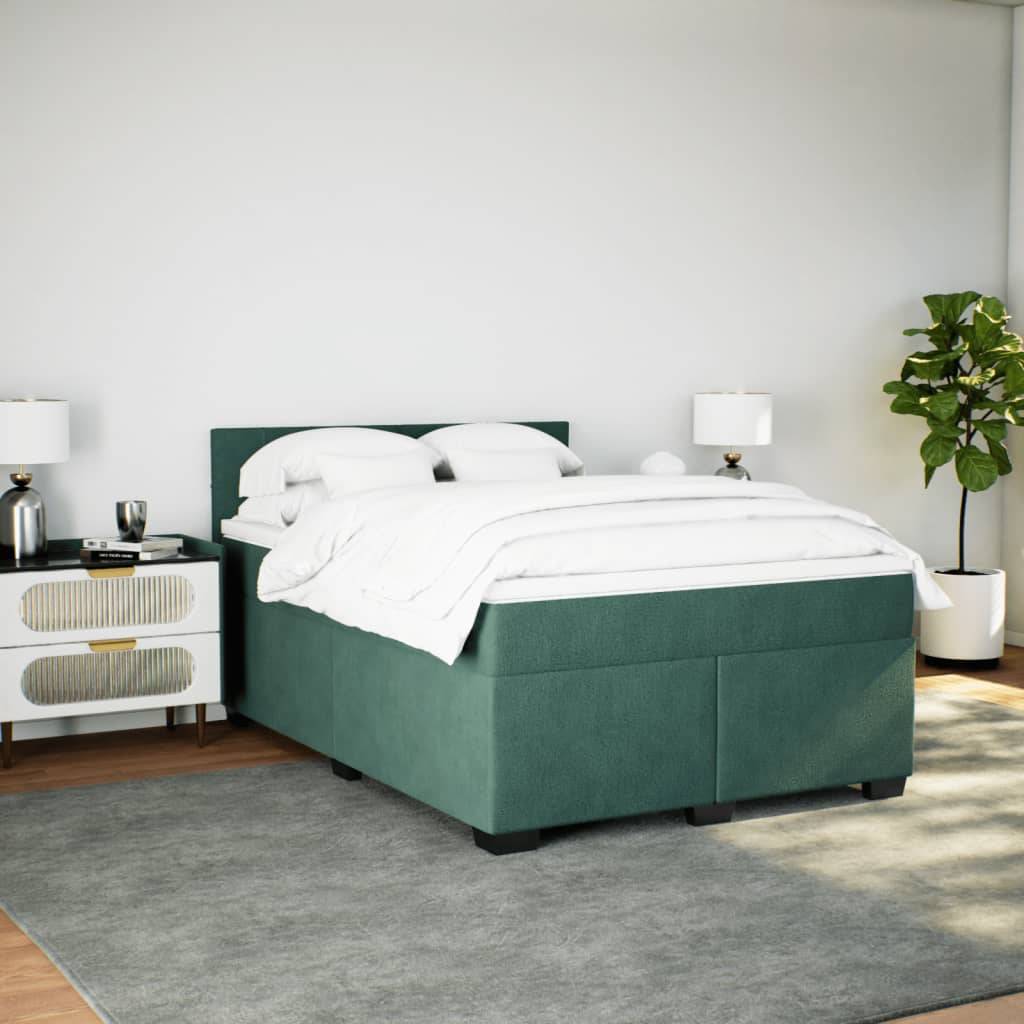 vidaXL Boxspringbett mit Matratze Dunkelgrün 140x200 cm Samt