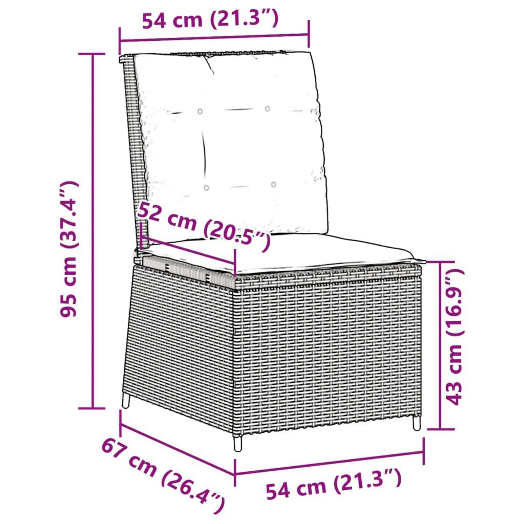 vidaXL Gartensessel mit Liegefunktion und Kissen Beige Poly Rattan