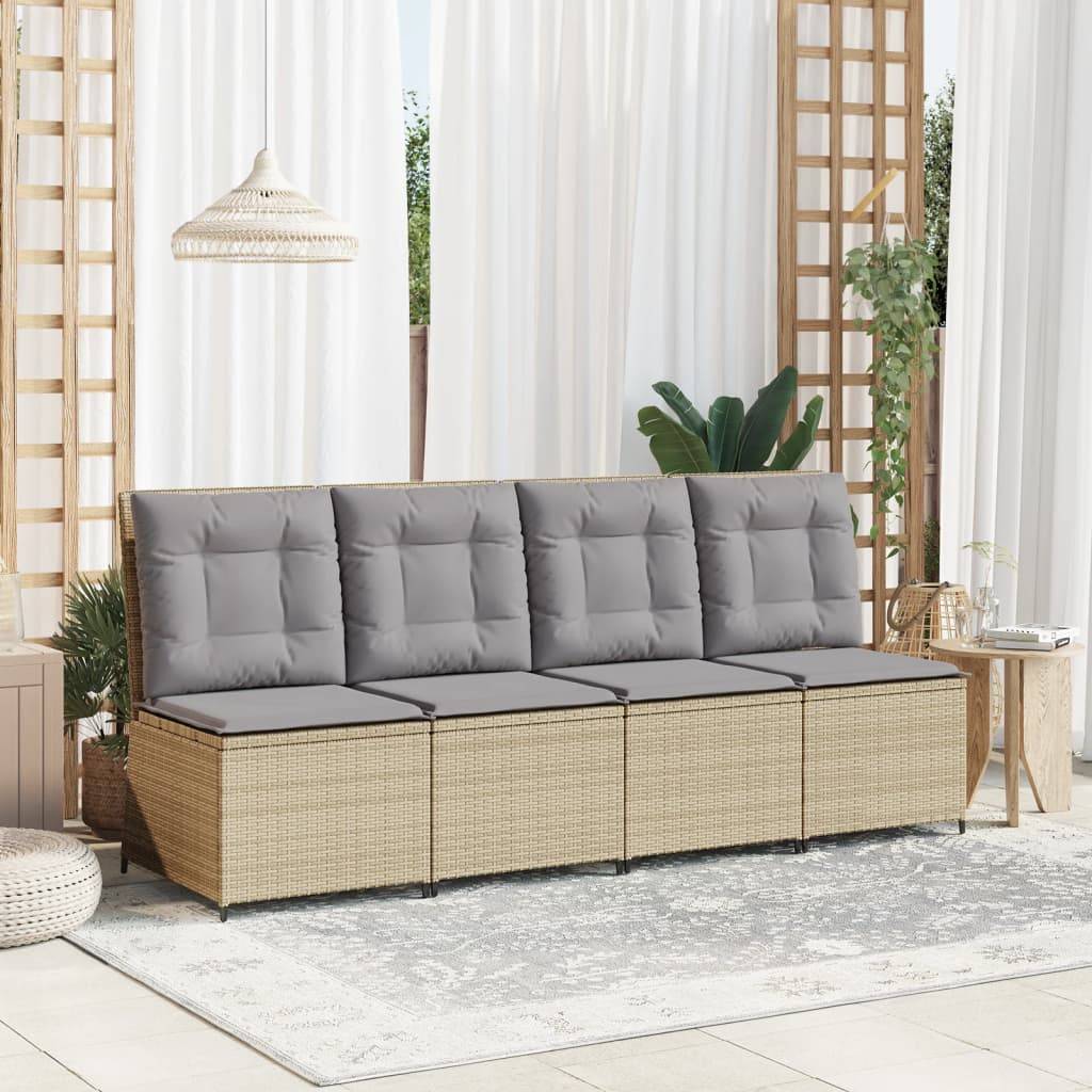 vidaXL Gartensessel mit Liegefunktion und Kissen Beige Poly Rattan