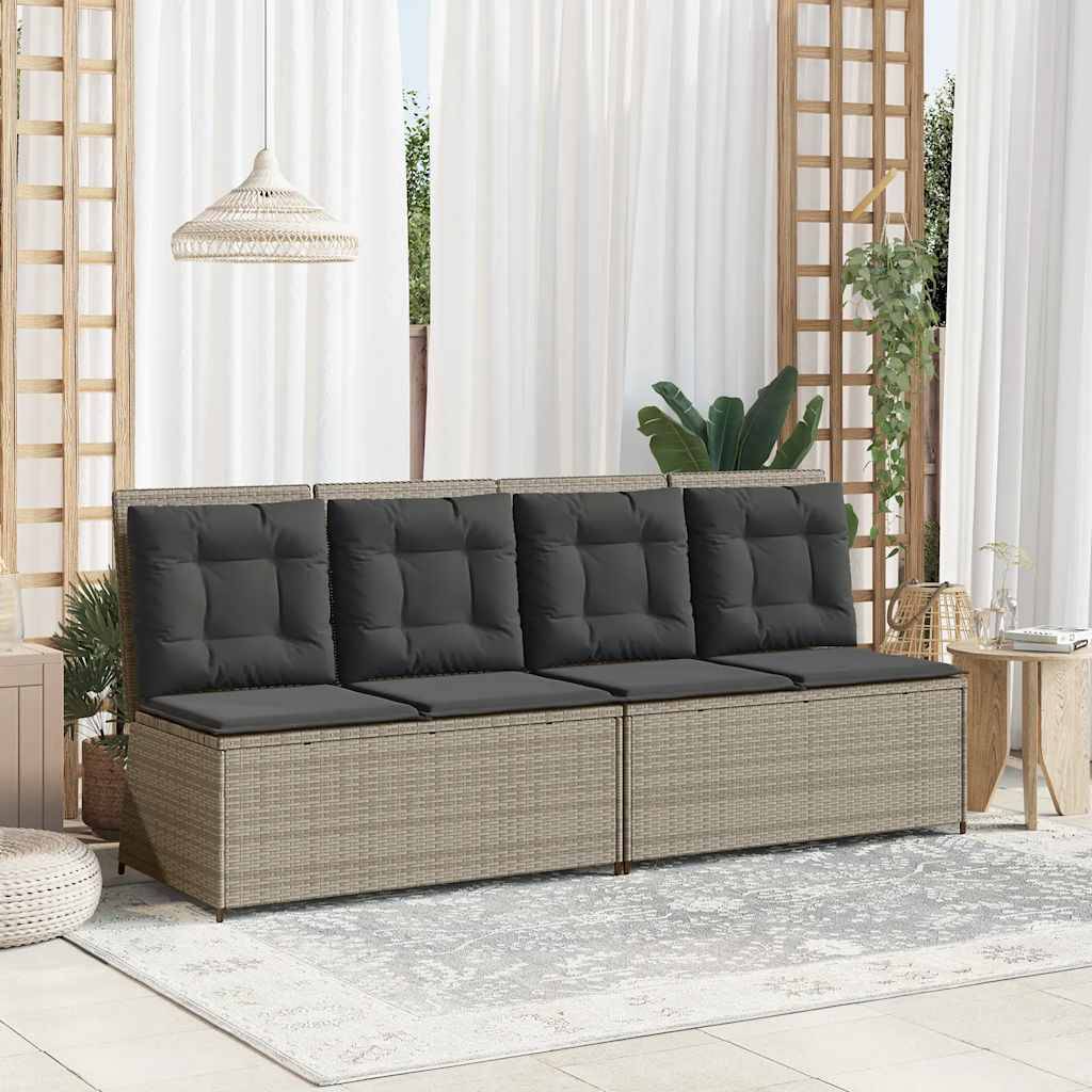 vidaXL Gartenbank Verstellbar mit Kissen Hellgrau Poly Rattan