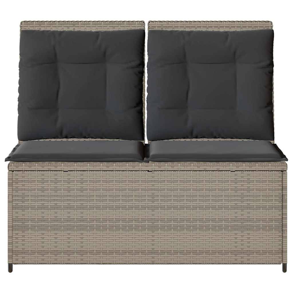 vidaXL Gartenbank Verstellbar mit Kissen Hellgrau Poly Rattan