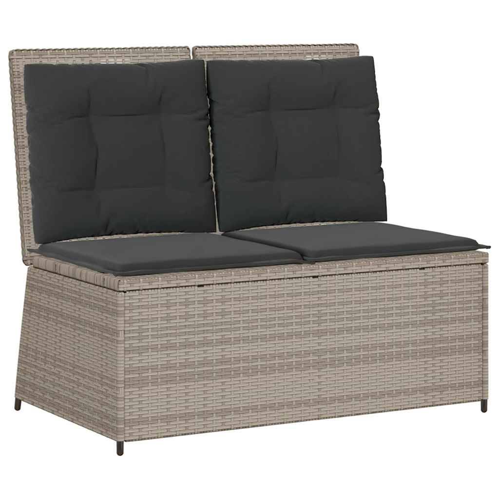 vidaXL Gartenbank Verstellbar mit Kissen Hellgrau Poly Rattan