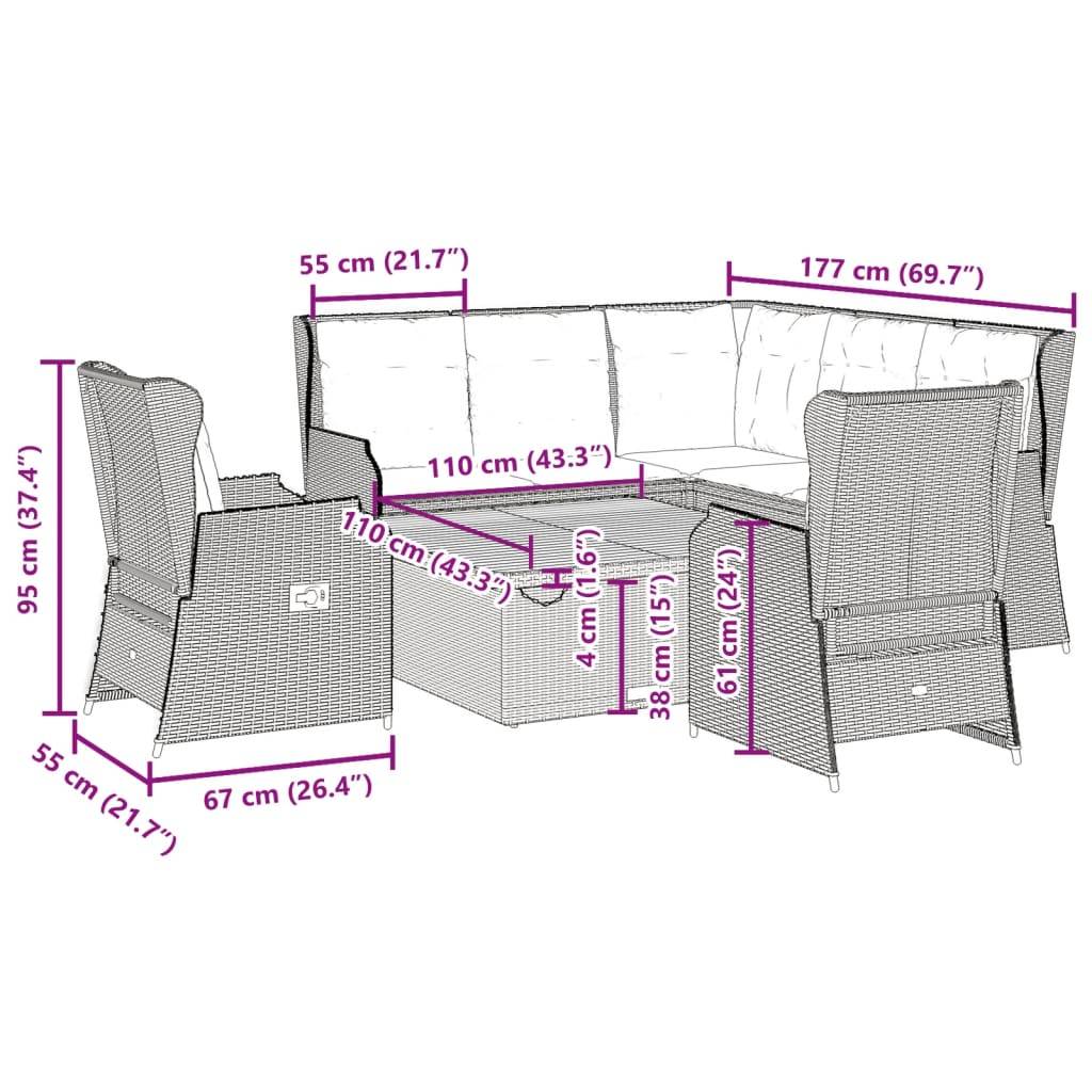 vidaXL 6-tlg. Garten-Lounge-Set mit Kissen Beige Poly Rattan