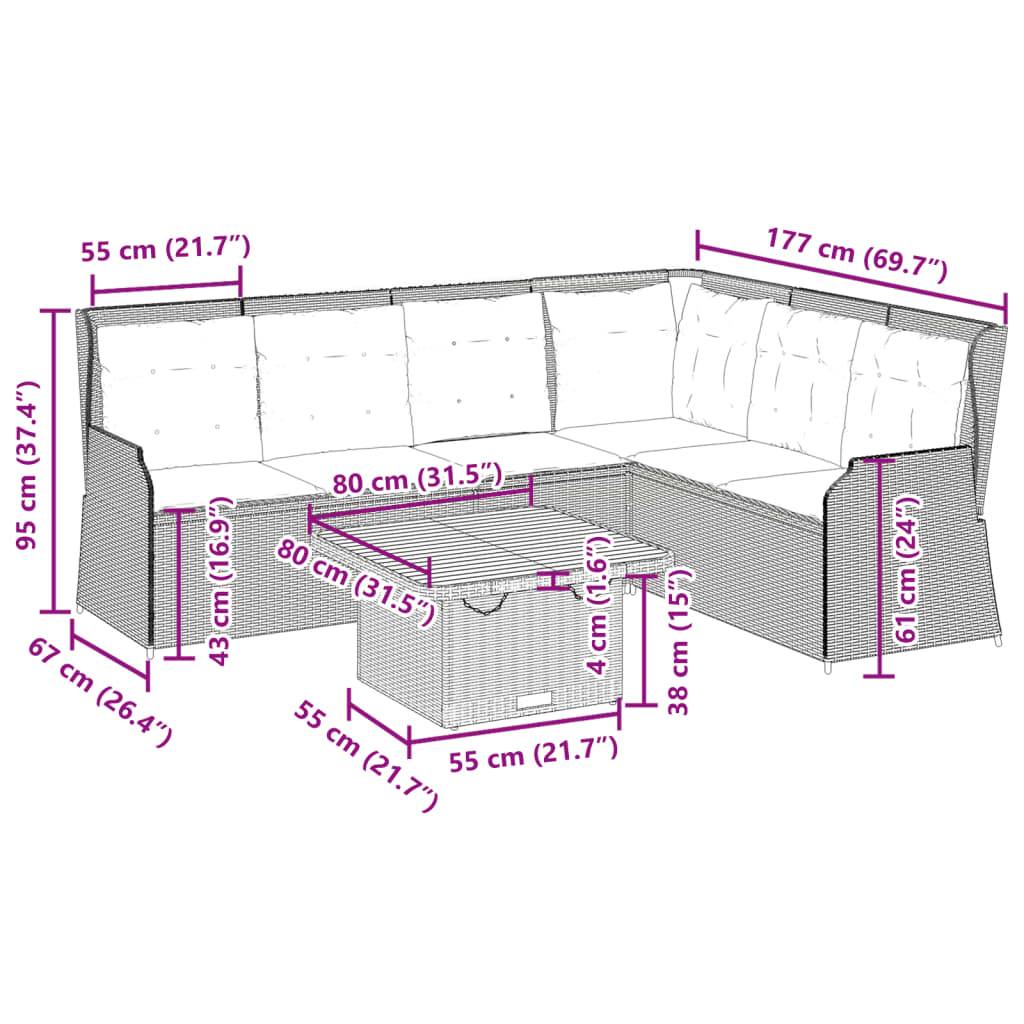 vidaXL 5-tlg. Garten-Lounge-Set mit Kissen Schwarz Poly Rattan