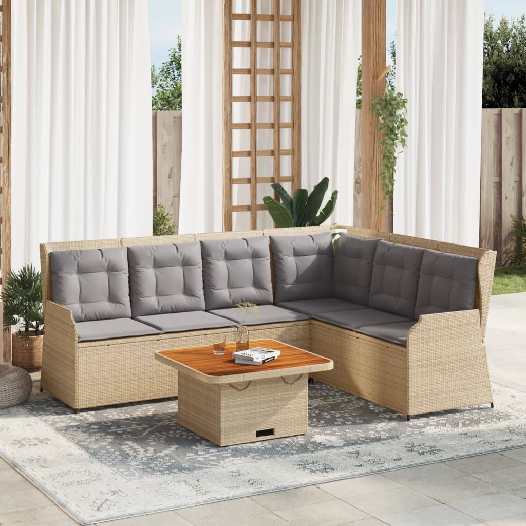 vidaXL 5-tlg. Garten-Lounge-Set mit Kissen Beige Poly Rattan