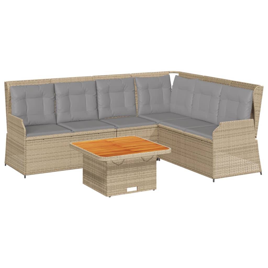 vidaXL 5-tlg. Garten-Lounge-Set mit Kissen Beige Poly Rattan