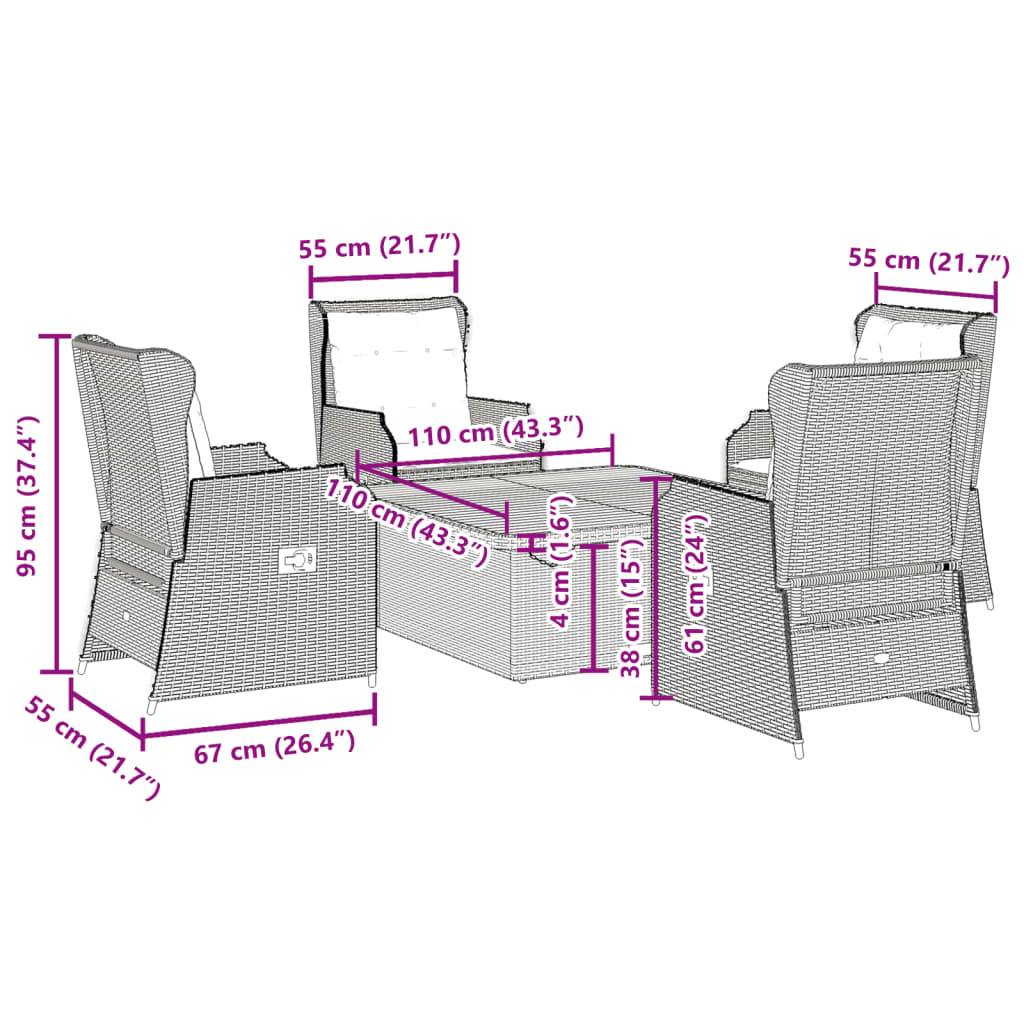 vidaXL 5-tlg. Garten-Lounge-Set mit Kissen Beige Poly Rattan