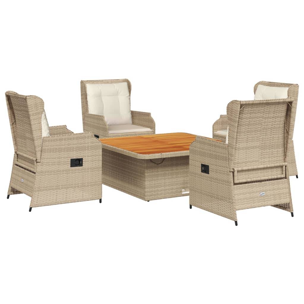 vidaXL 5-tlg. Garten-Lounge-Set mit Kissen Beige Poly Rattan