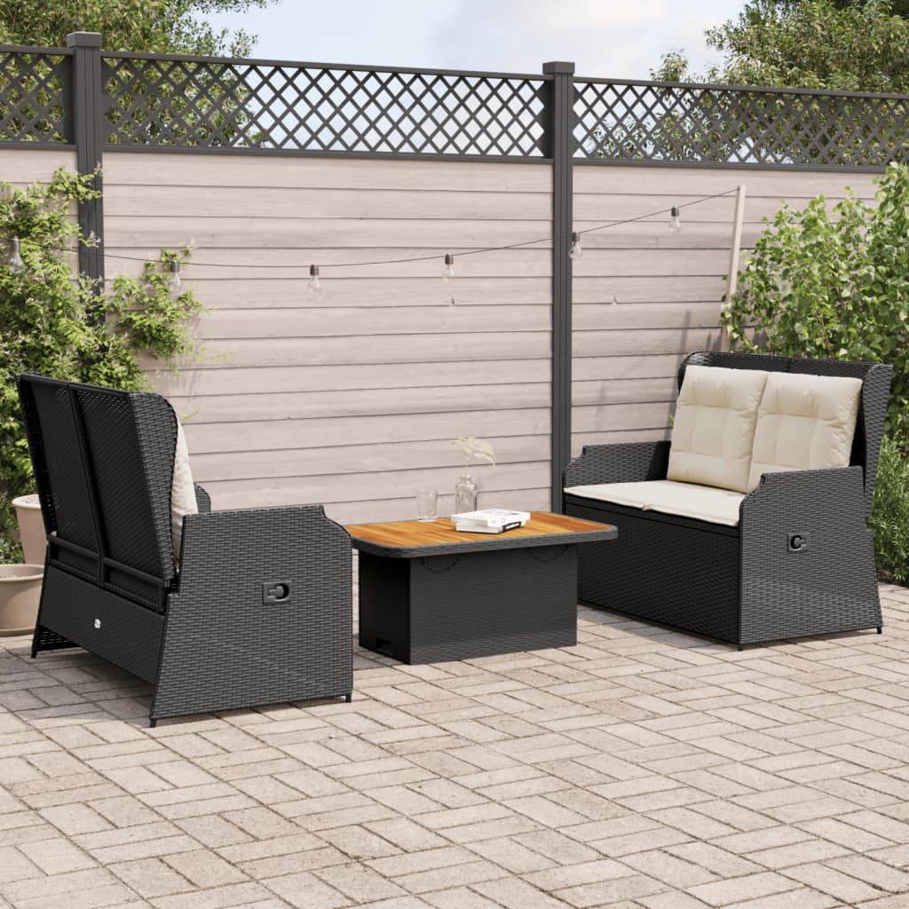 vidaXL 3-tlg. Garten-Lounge-Set mit Kissen Schwarz Poly Rattan