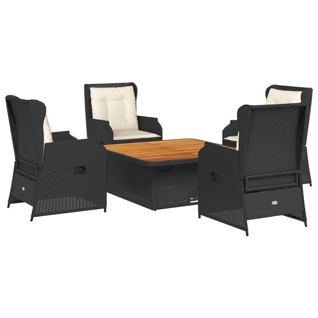 vidaXL 5-tlg. Garten-Lounge-Set mit Kissen Schwarz Poly Rattan