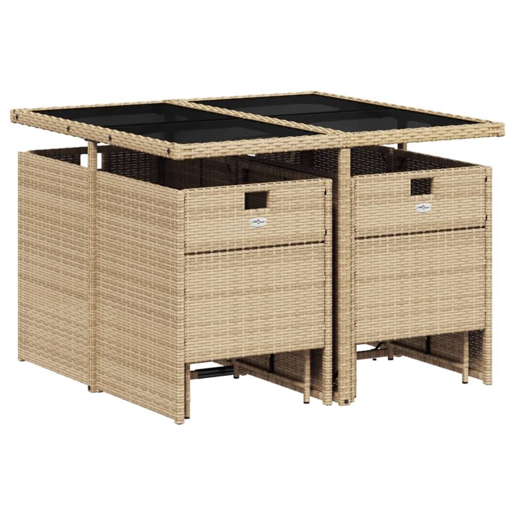 vidaXL 9-tlg. Garten-Essgruppe mit Kissen Beigemischung Poly Rattan