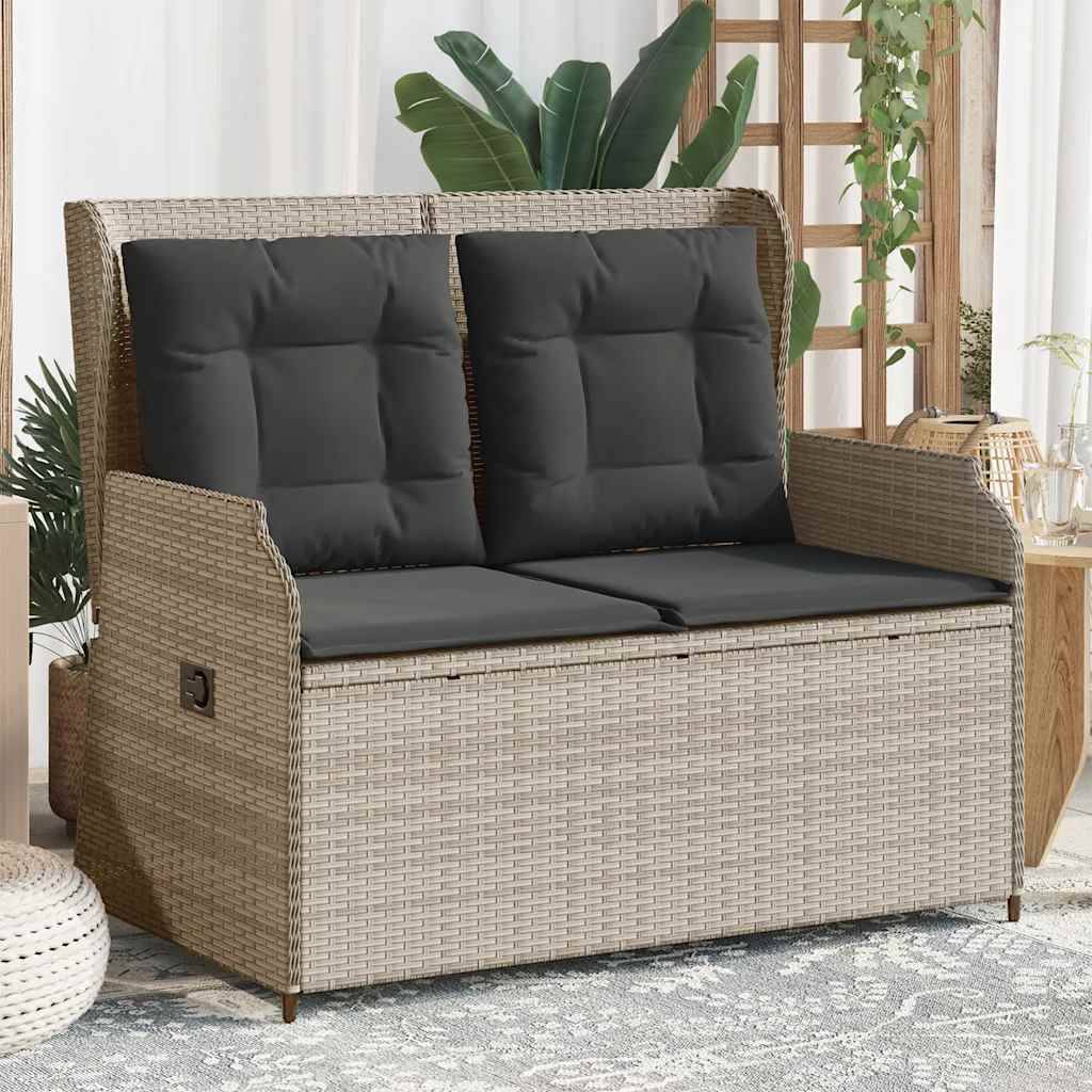 vidaXL Gartenbank Verstellbar mit Kissen Hellgrau Poly Rattan