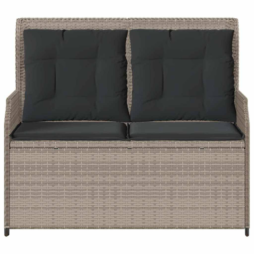 vidaXL Gartenbank Verstellbar mit Kissen Hellgrau Poly Rattan