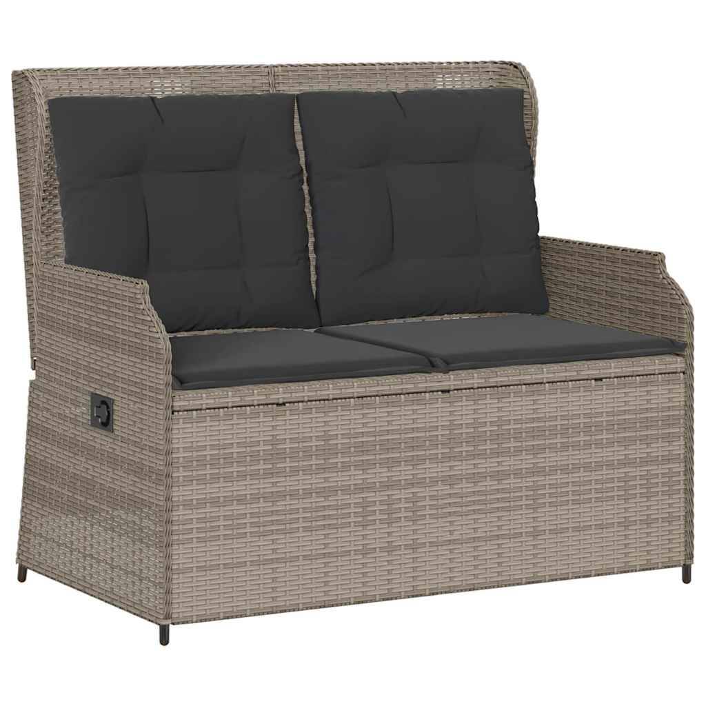 vidaXL Gartenbank Verstellbar mit Kissen Hellgrau Poly Rattan
