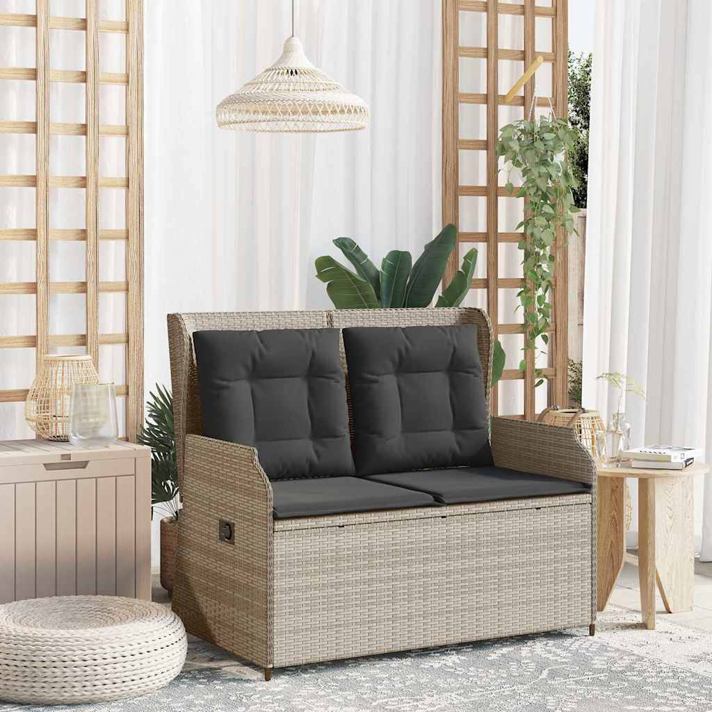 vidaXL Gartenbank Verstellbar mit Kissen Hellgrau Poly Rattan