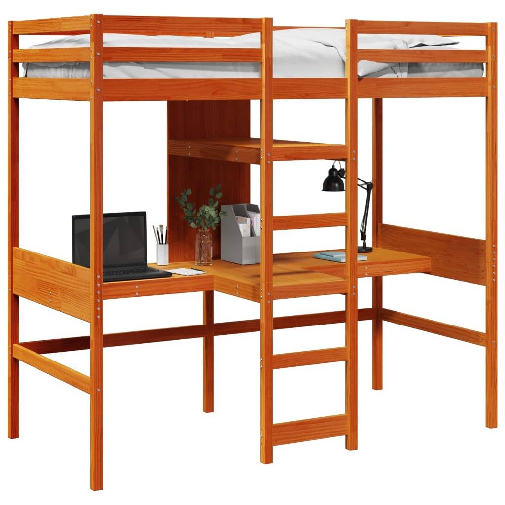 vidaXL Hochbett ohne Matratze Wachsbraun 90x190 cm Massivholz Kiefer