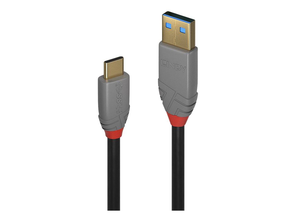 USB-C-zu-HDMI-Kabel mit zwei Steckerenden auf weißem Hintergrund.