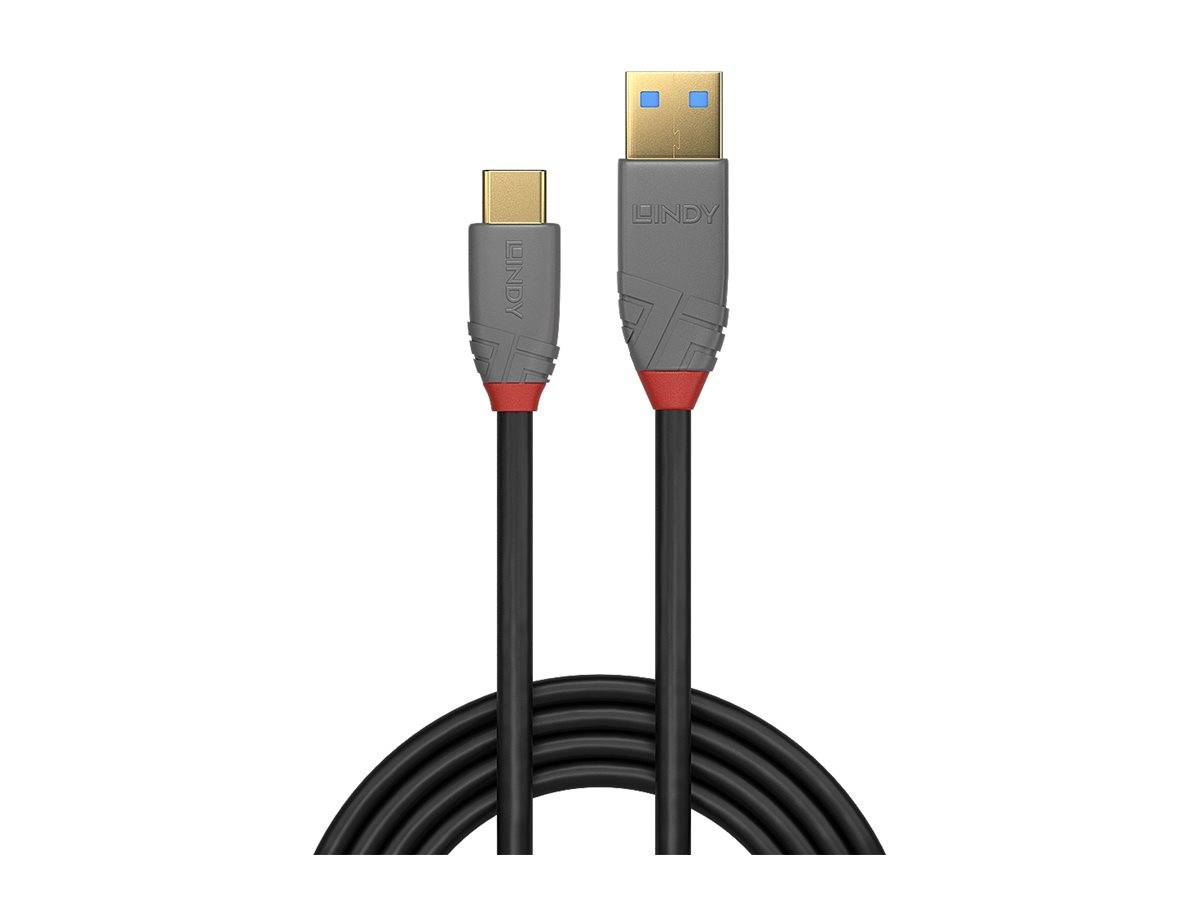 Zwei schwarze USB-Kabel, zusammengerollt, eines mit USB-C-Anschluss und eines mit USB-A-Anschluss, auf weißem Hintergrund gezeigt.