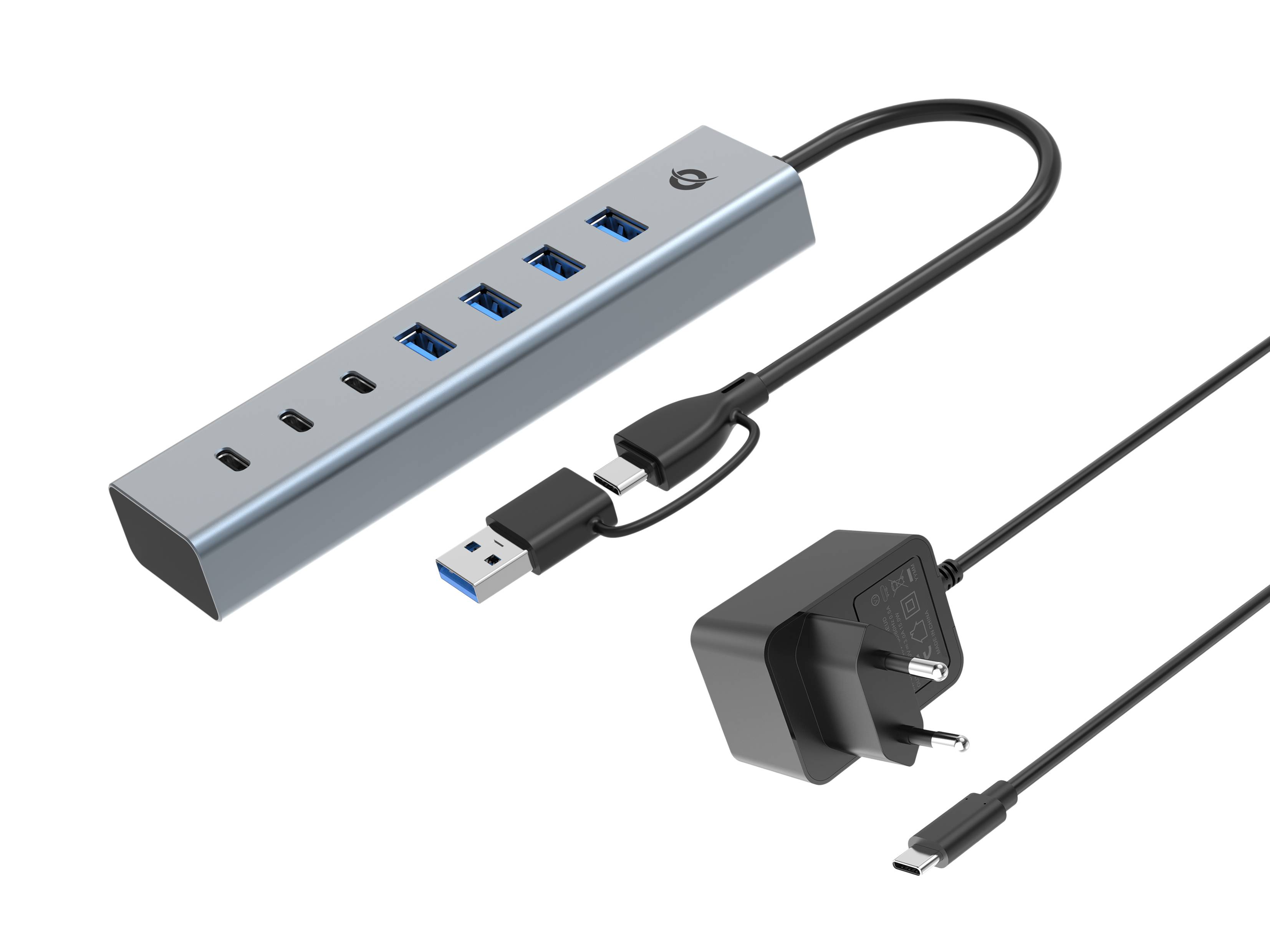 CONCEPTRONIC 7-Port Hub USB-A3.0/-C Adap.->4xA3.0+m.Netz. gr