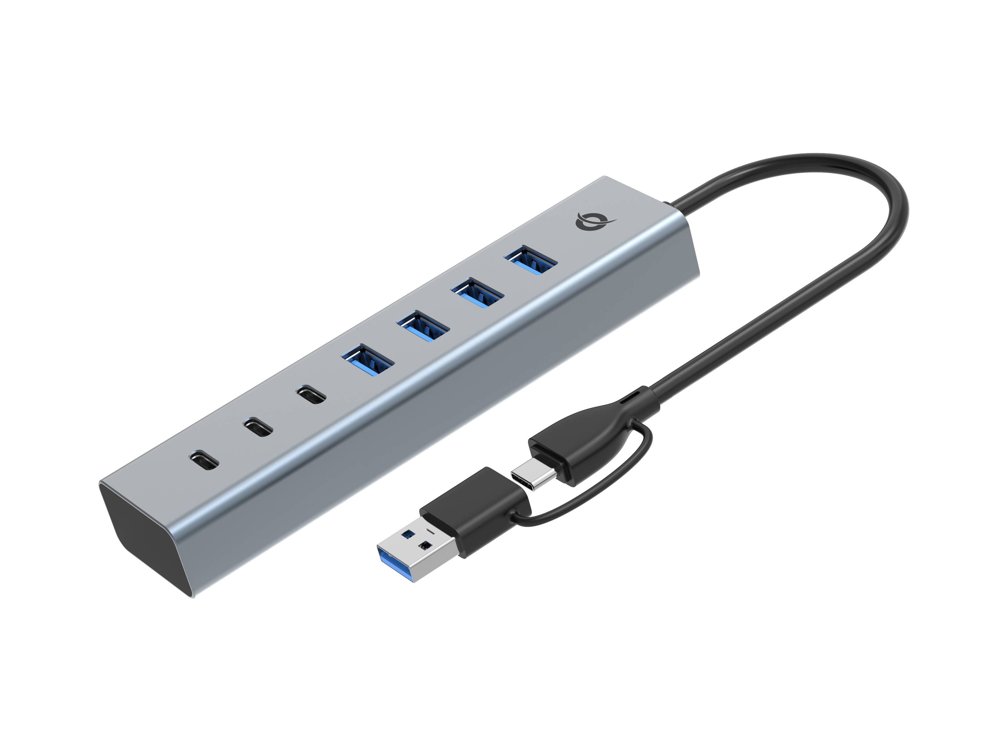 CONCEPTRONIC 7-Port Hub USB-A3.0/-C Adap.->4xA3.0+o.Netz. gr