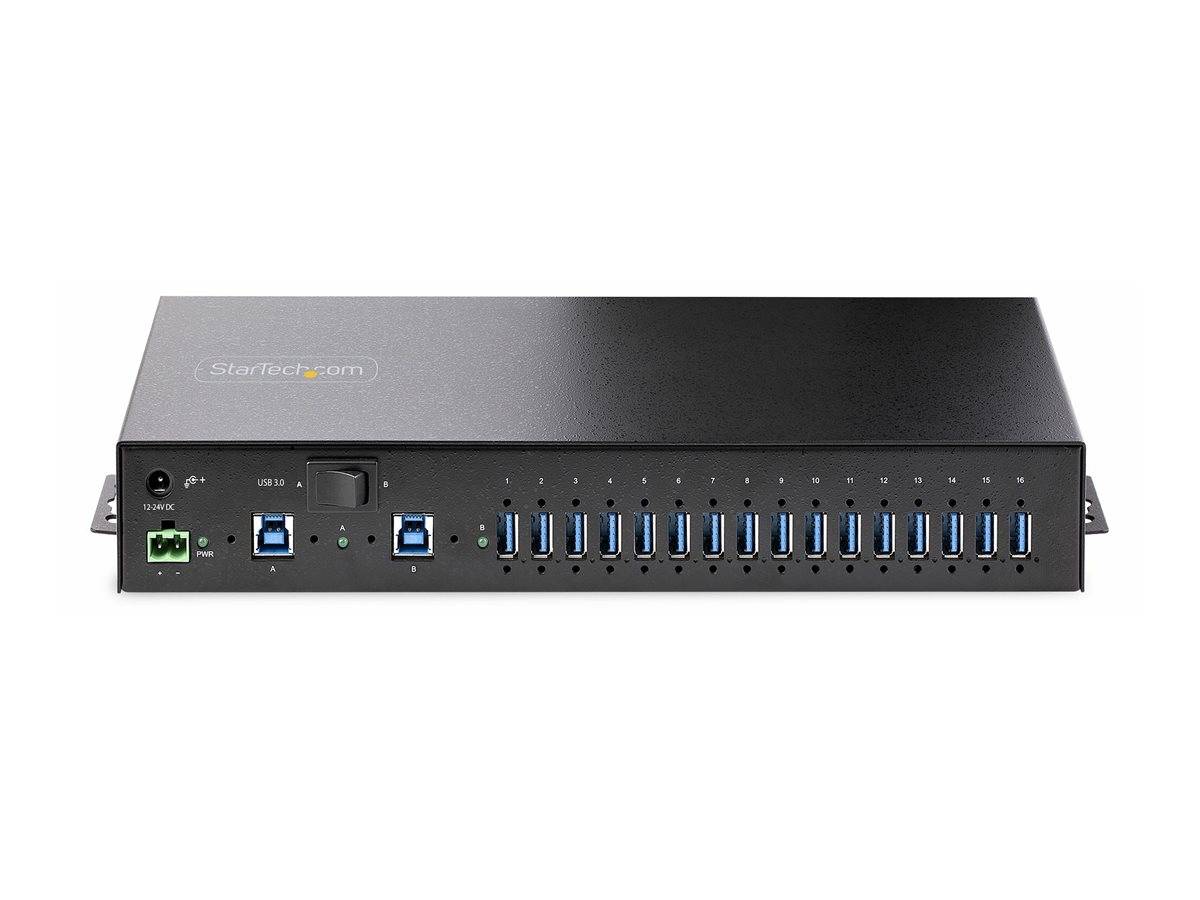 StarTech.com 16-Port Industrial USB 5Gbps Hub with Power Adapter, Metal Enclosure, Mountable, ESD Protection, Terminal B