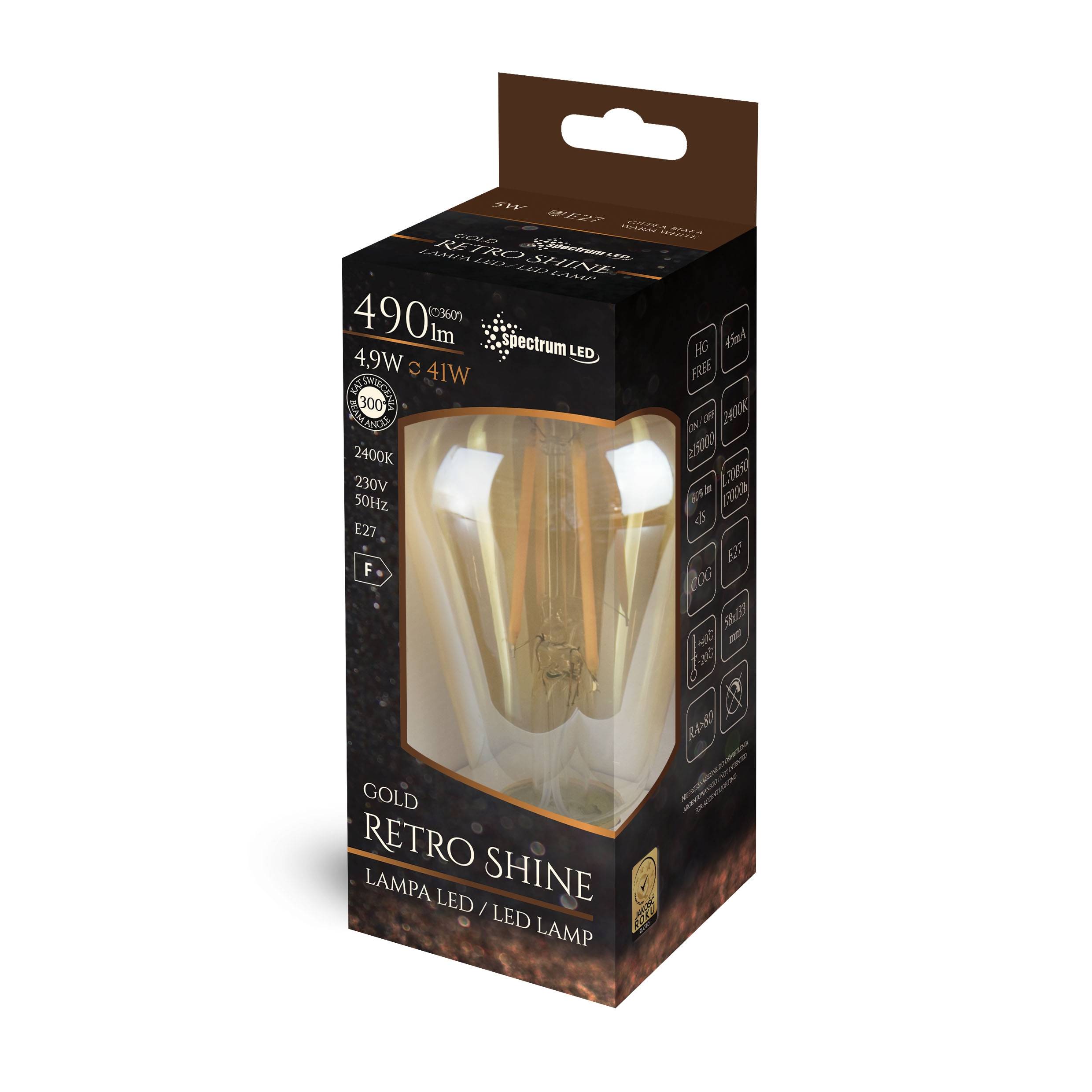 Spectrum LED E27 ST58 Edison 5W = 41W Gold 500lm Retro 270° 230V Warmweiß 2400K