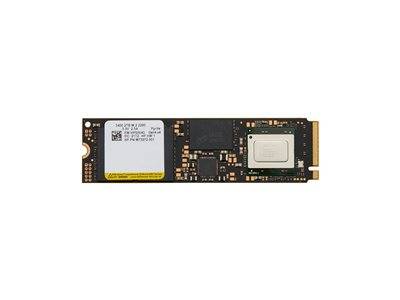 Eine Solid-State-Drive (SSD) mit sichtbaren Schaltkreiskomponenten und einem kleinen rechteckigen Chip, die zur Datenspeicherung in Computern verwendet wird.