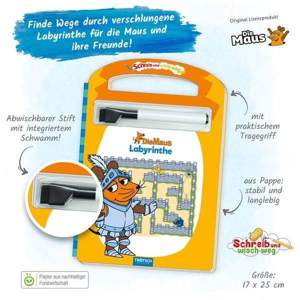 Trötsch Die Maus Schreib und wisch weg Pappenbuch Labyrinthe