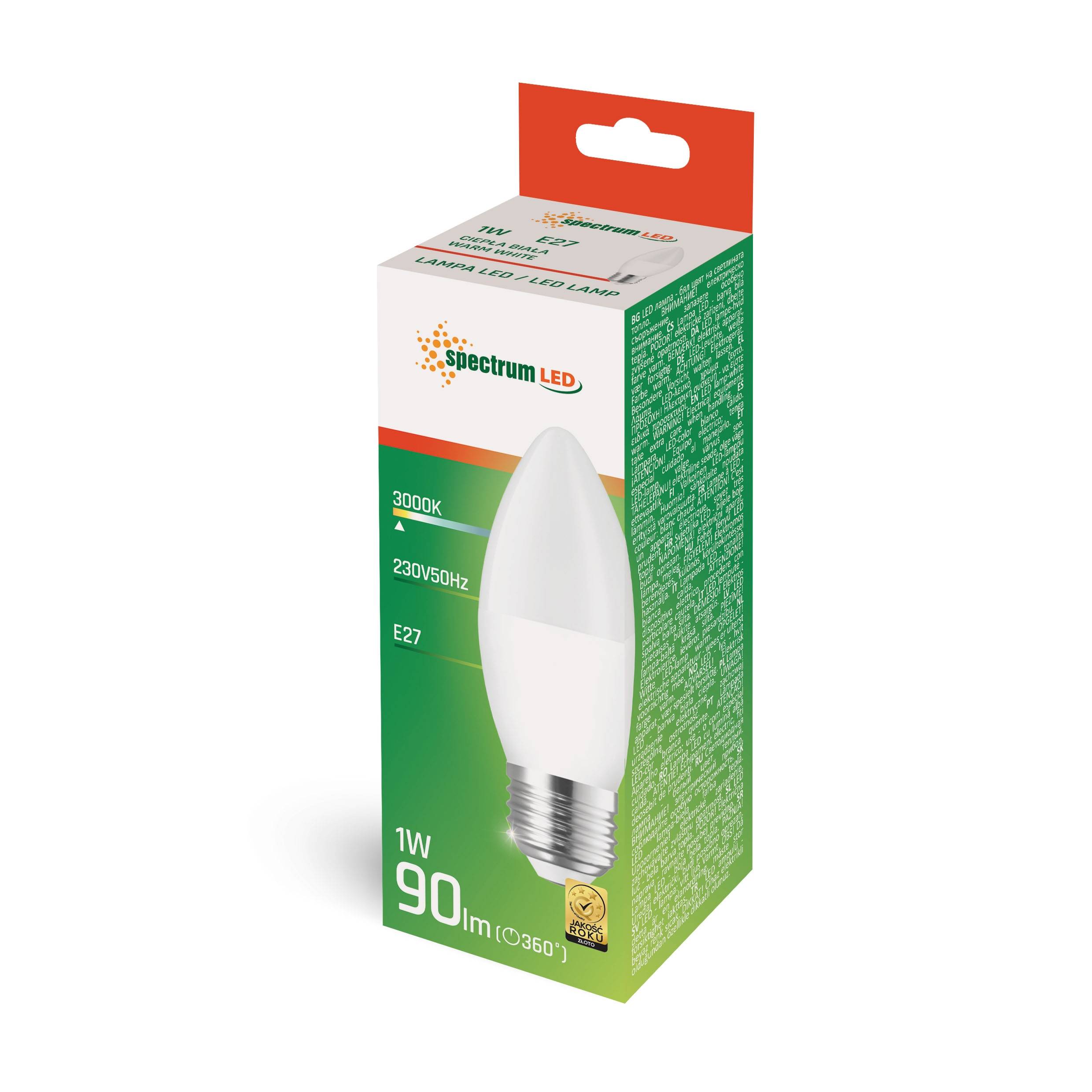 Spectrum LED E27 C37 Kerzenform 1W 230V 90lm 270° Warmweiß 3000K