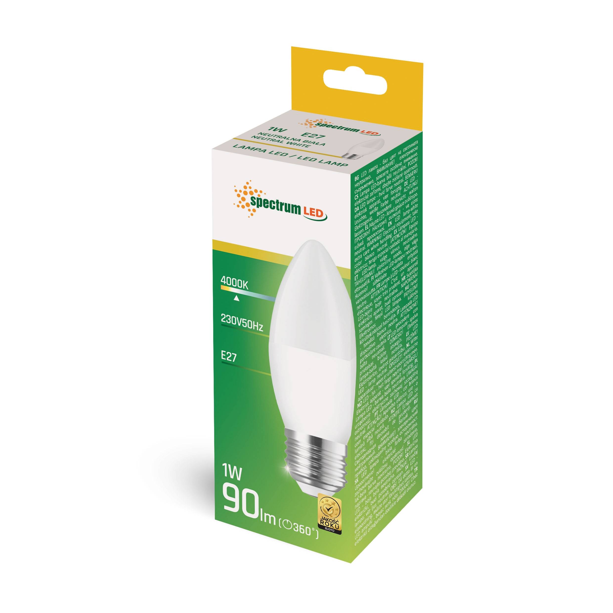 Spectrum LED E27 C37 Kerzenform 1W 230V 90lm 270° Neutralweiß 4000K