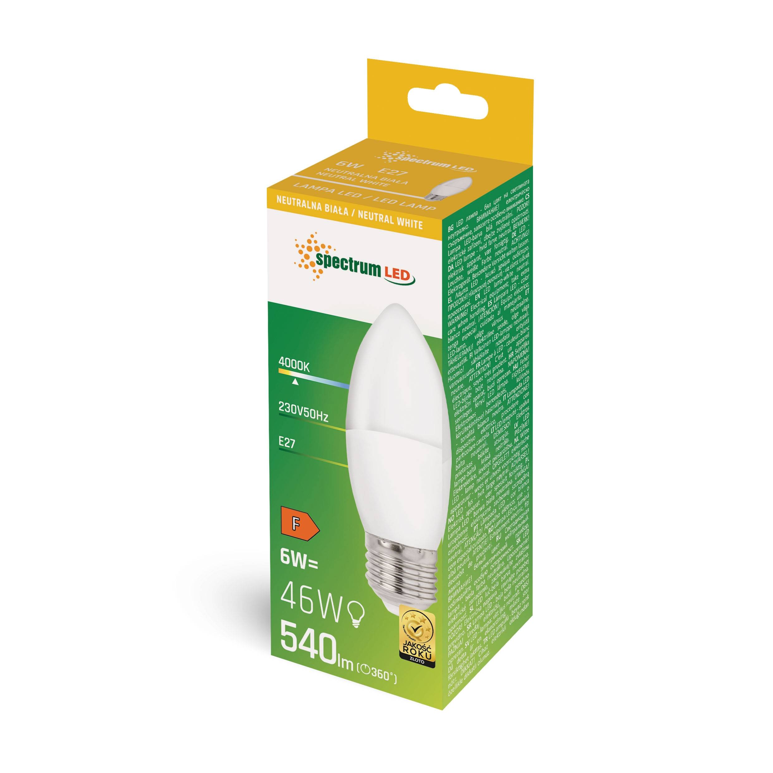 Spectrum LED E27 C37 Kerzenform 6W = 46W 230V 540lm 160° Neutralweiß 4000K
