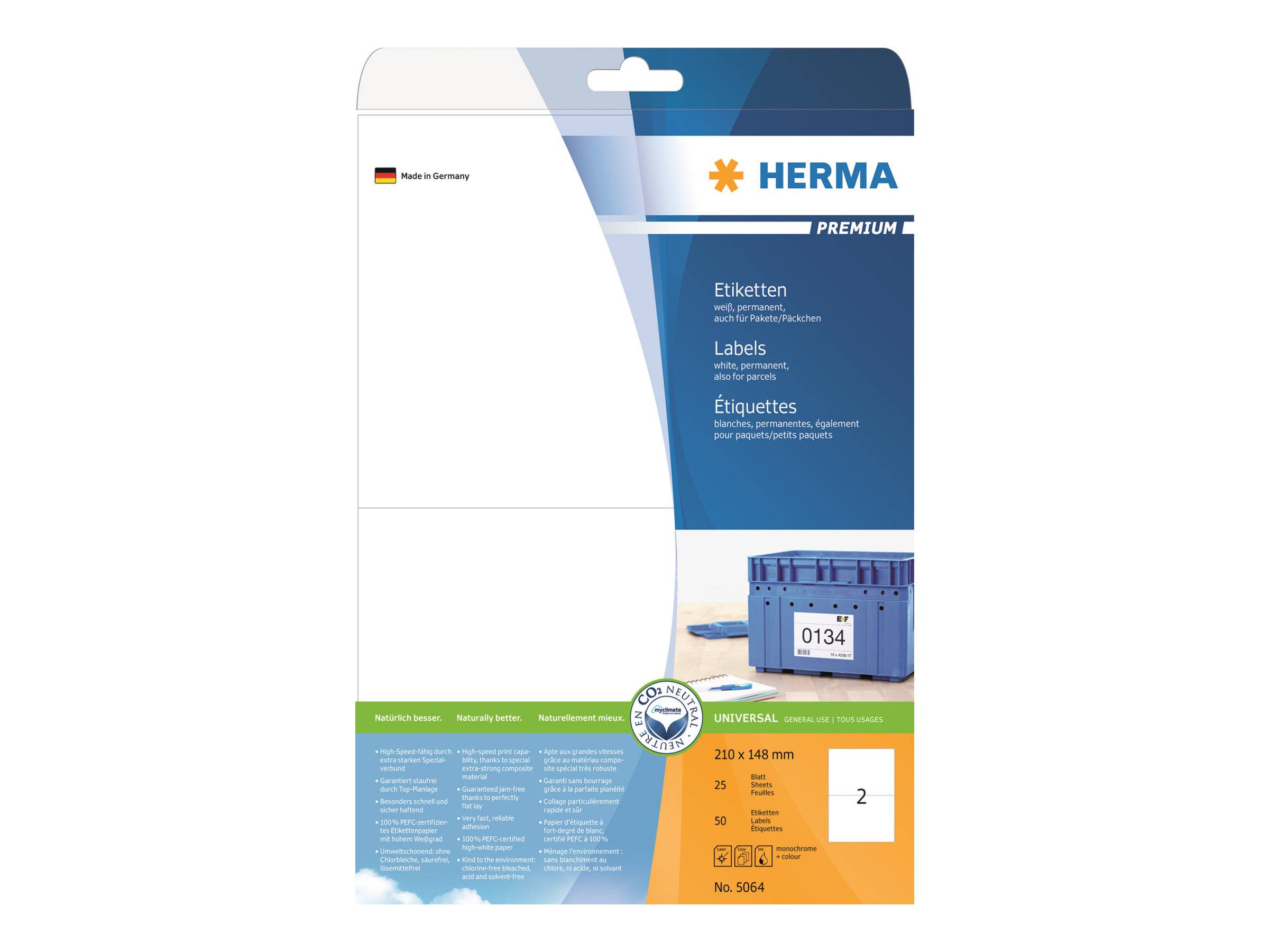 HERMA Premium - Papier - matt - permanent selbstklebend - weiß - 210 x 148 mm 50 Etikett(en) (25 Bogen x 2)