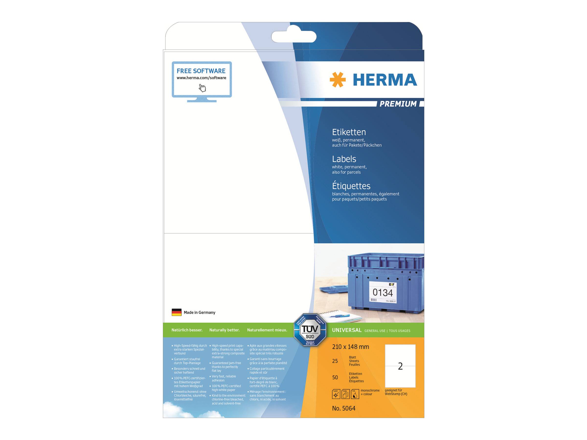 HERMA Premium - Papier - matt - permanent selbstklebend - weiß - 210 x 148 mm 50 Etikett(en) (25 Bogen x 2)