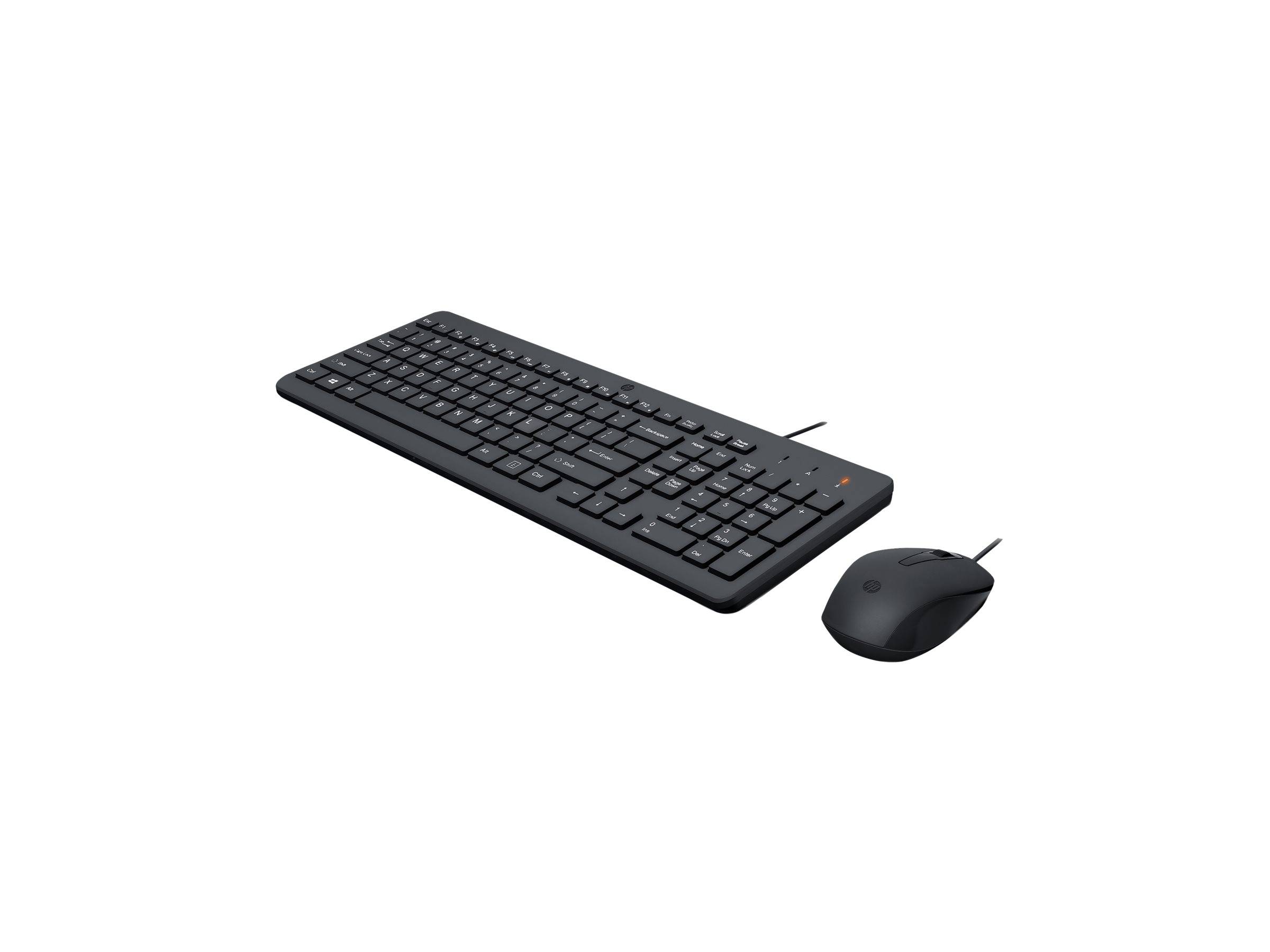 Kabelloses schwarzes Tastatur- und Maus-Set auf weißem Hintergrund
