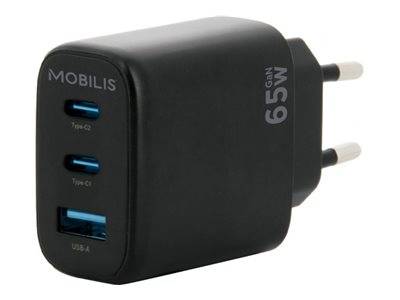 Mobilis - Netzteil - GaN - 65 Watt - PD, Quick Charge - 3 Ausgabeanschlussstellen (2 x USB-C, USB)