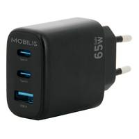 Mobilis - Netzteil - GaN - 65 Watt - PD, Quick Charge - 3 Ausgabeanschlussstellen (2 x USB-C, USB)