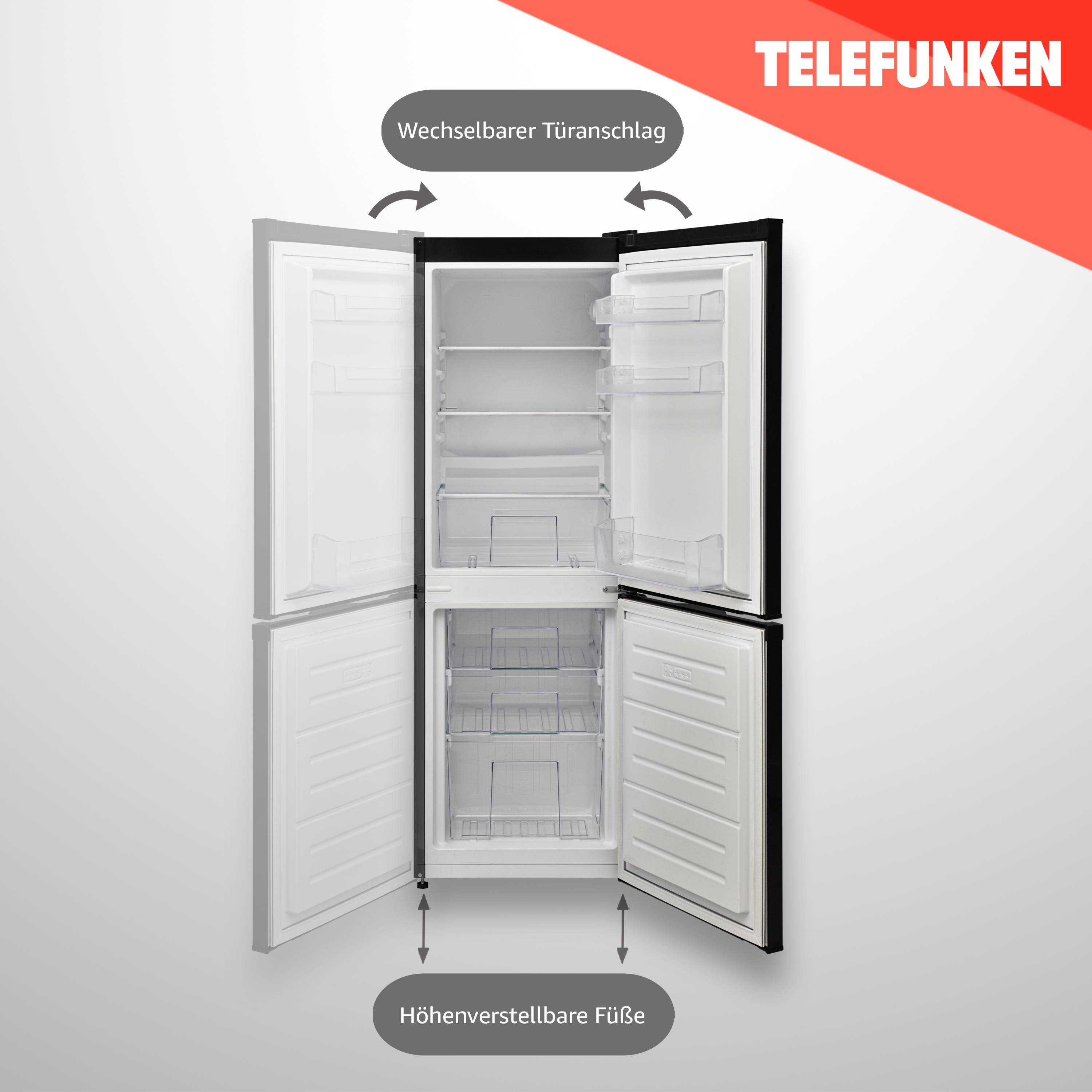 Telefunken KTFK174EB2-V3 Kühl-Gefrierkombination | Kühlschrank groß mit Gefrierfach | 174 Liter Nutzinhalt | freistehend