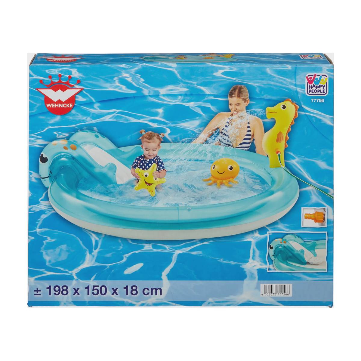 Happy People 77756 - Playcenter - Ocean mit Rutsche und Seepferdchen-Sprinkler (150x18cm) Planschbecken Pool