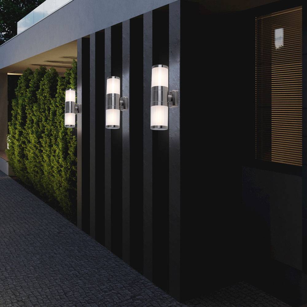 Wand Strahler Edelstahl Leuchte Garten Beleuchtung Außen UP DOWN Lampe weiß im Set inkl. LED Leuchtmittel