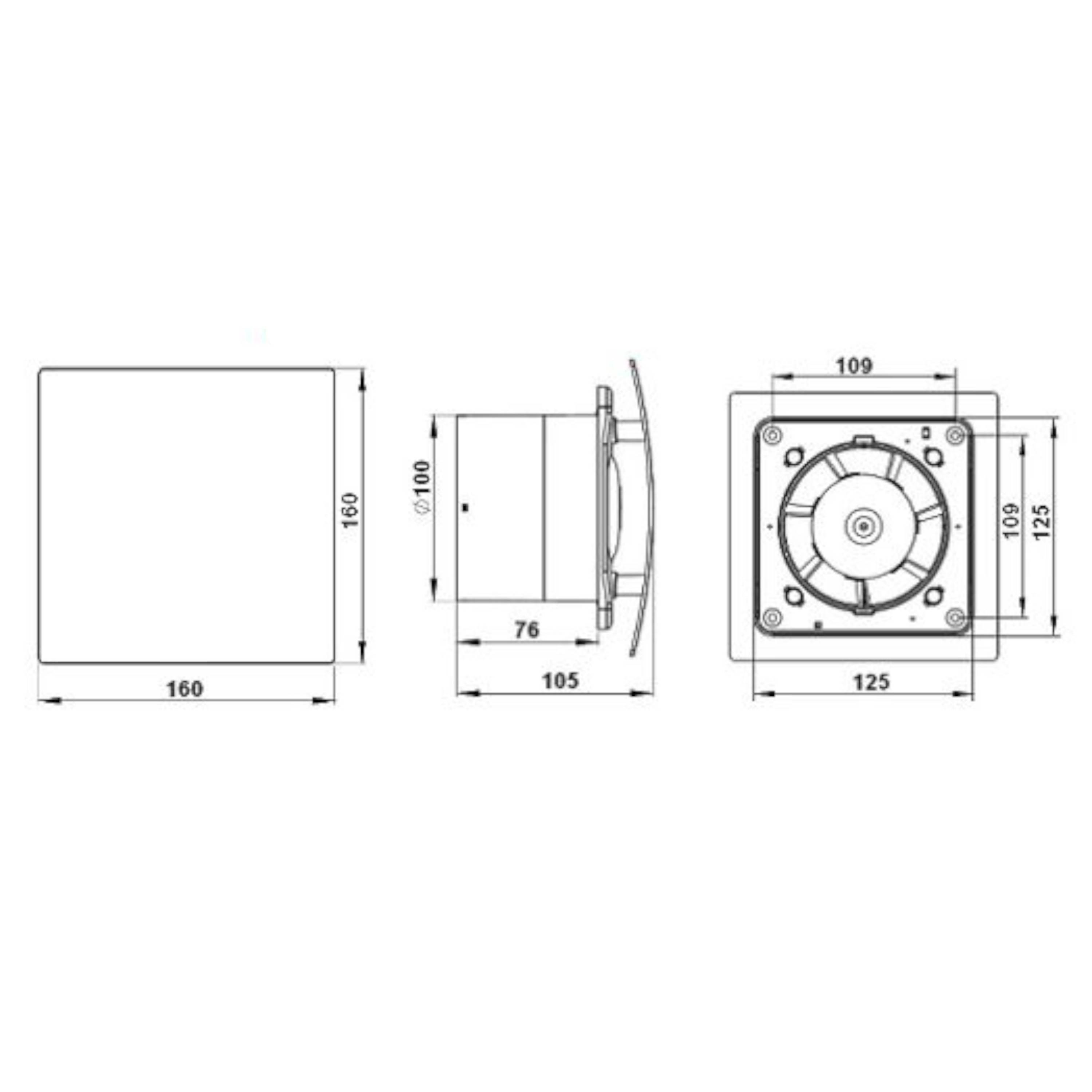 Badlüfter Lüfter Badventilator Wohnraumlüfter Wandlüfter Wandventilator Ø 100 mm Feuchtesensor / Hygrostat creme weiß / gold