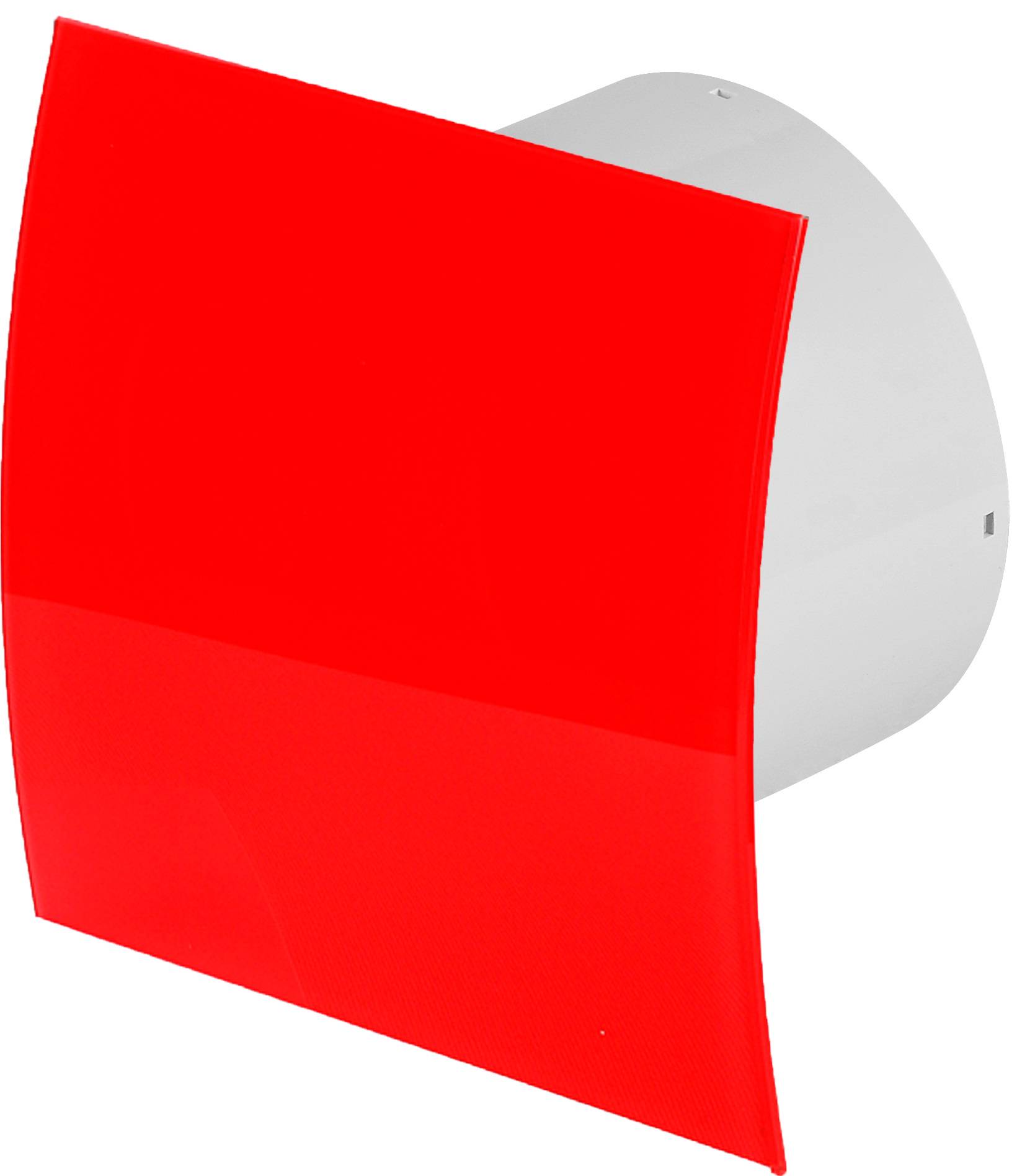 Wohnraumlüfter Badlüfter Badventilator Lüfter Deckenlüfter Glas Ø 100 mm rot Feuchtesensor / Hygrostat rot glänzend gebogen