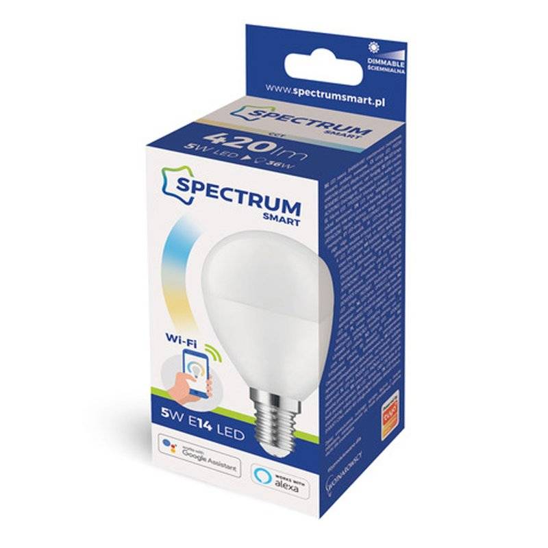 Spectrum LED E14 P47 Smart Home 5W = 36W Alexa Google Tuya 420lm 2700K-6500K DIMMBAR