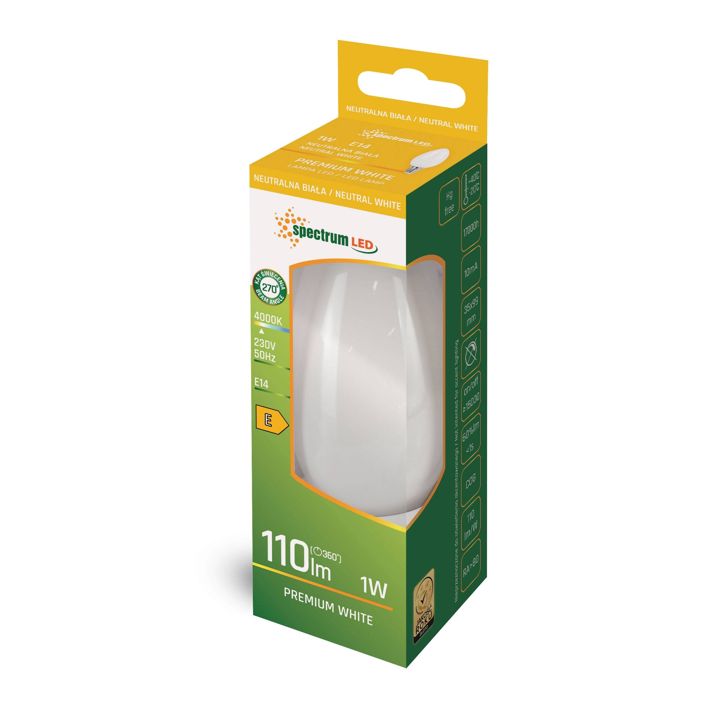 Spectrum LED E14 C35 Filament matt 1W = 10W 230V Kerzenform 110lm 360° Neutralweiß 4000K