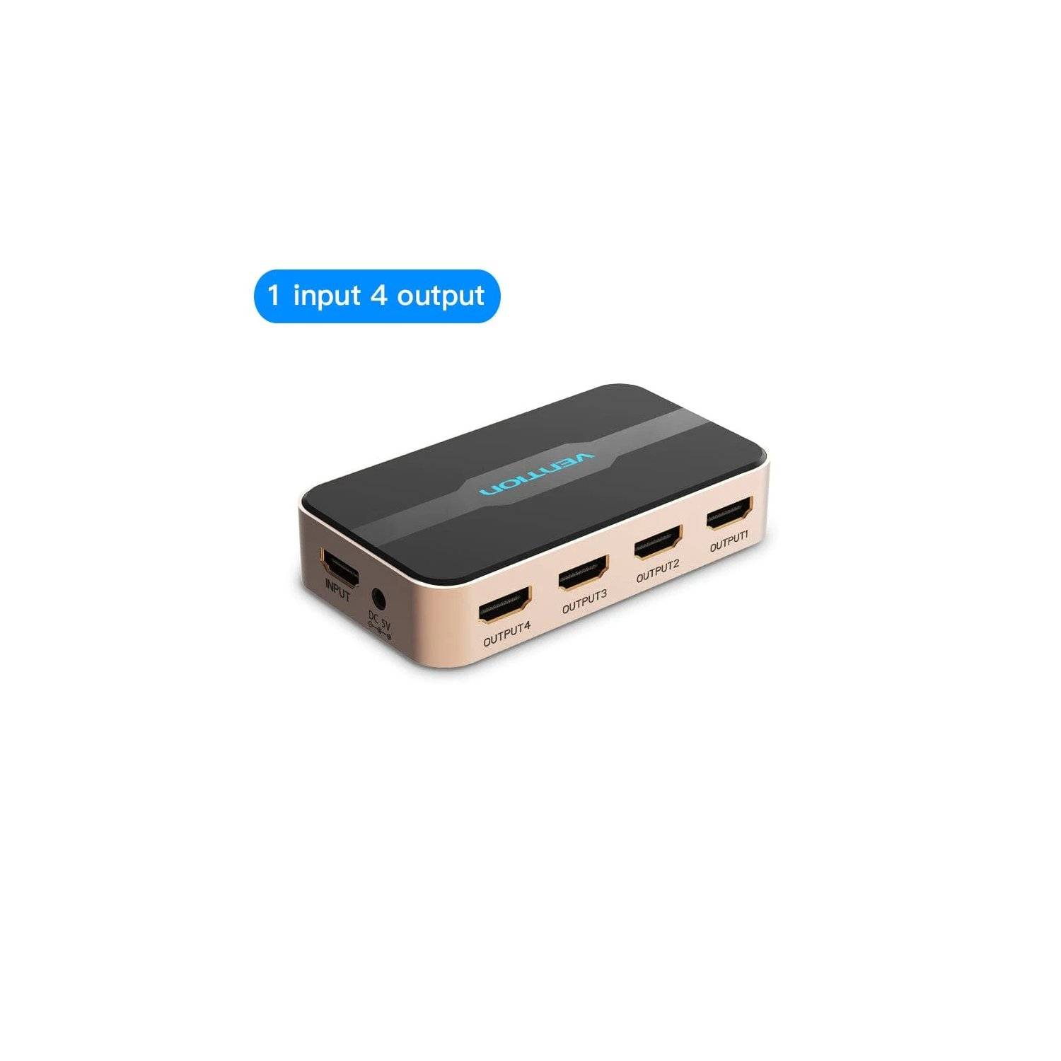 1 In 4 Out HDMI Splitter 4K 30Hz Gold Aluminium Legierung