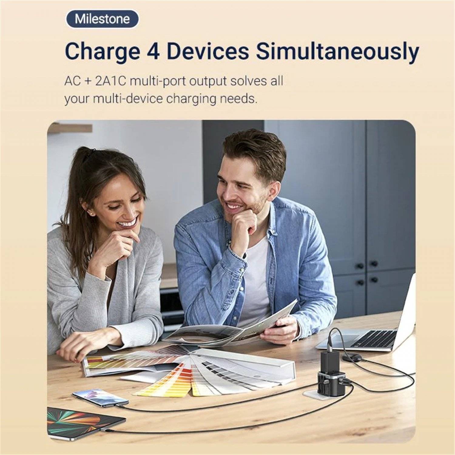 3-Port USB (C + A + A) Universal-Reiseadapter (20 W/18 W/18 W) Schwarz