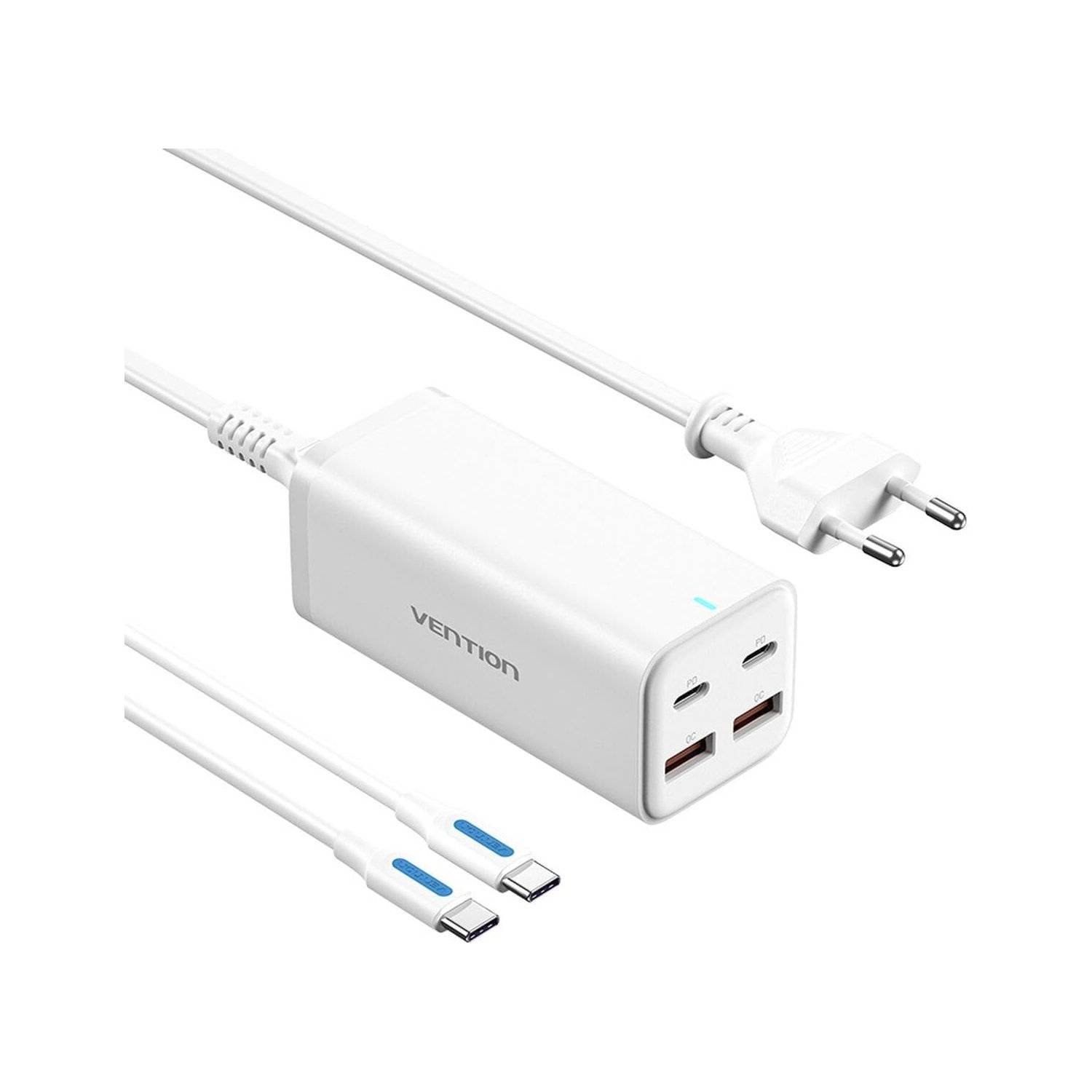 Wandladegerät/ 2xUSB Typ-C + USB-Typ-C-Kabel/ 2xUSB/ 100W