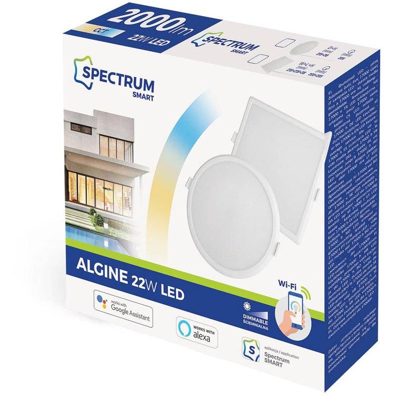 Spectrum LED Panel SMART Home Einbauleuchte 22W eckig weiß 2000lm Alexa Google Warm bis Kalt 3000K-6500K DIMMBAR