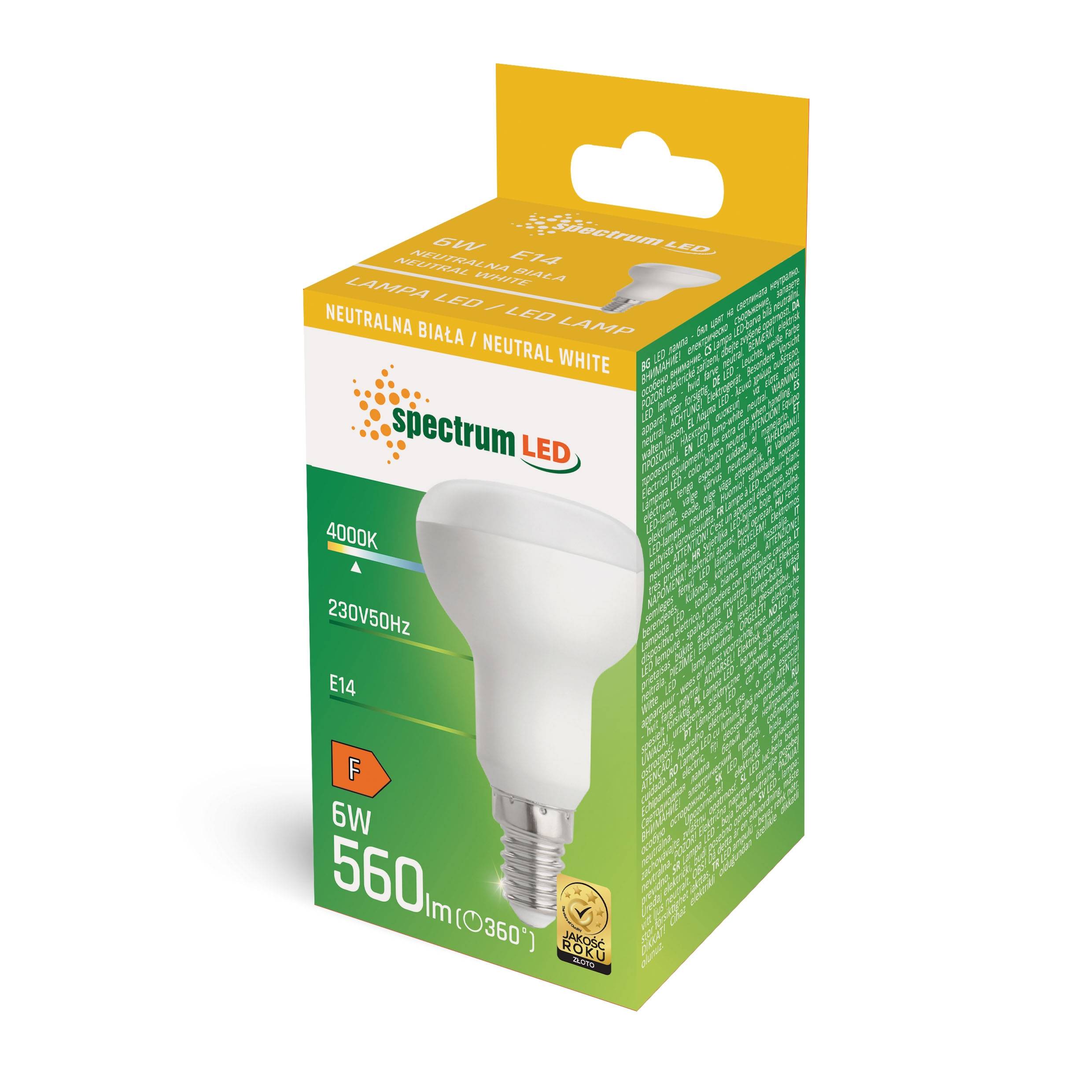 Spectrum LED E14 R50 Pilzform 6W = 55W 485lm 120° 230V Neutralweiß 4000K