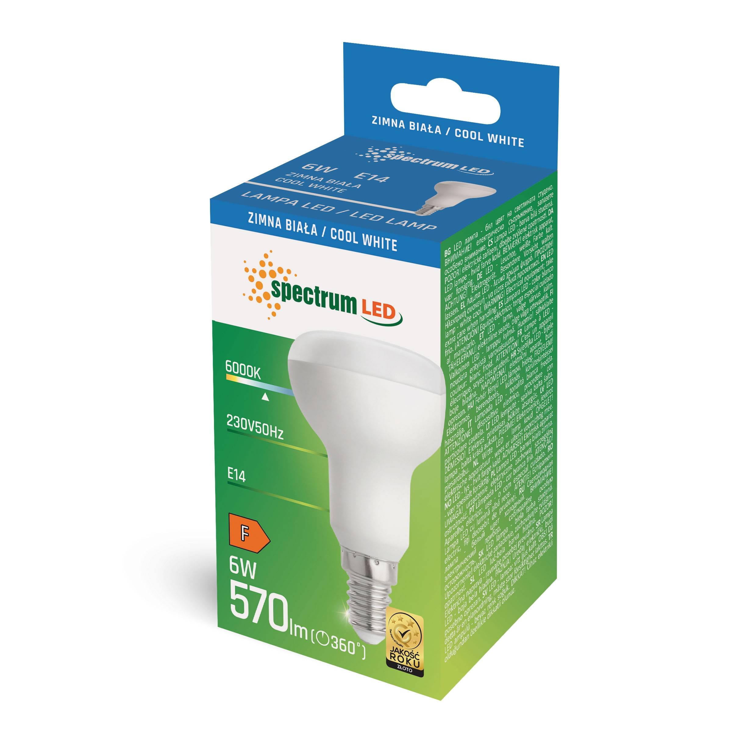 Spectrum LED E14 R50 Pilzform 6W = 55W 485lm 120° 230V Kaltweiß 6000K