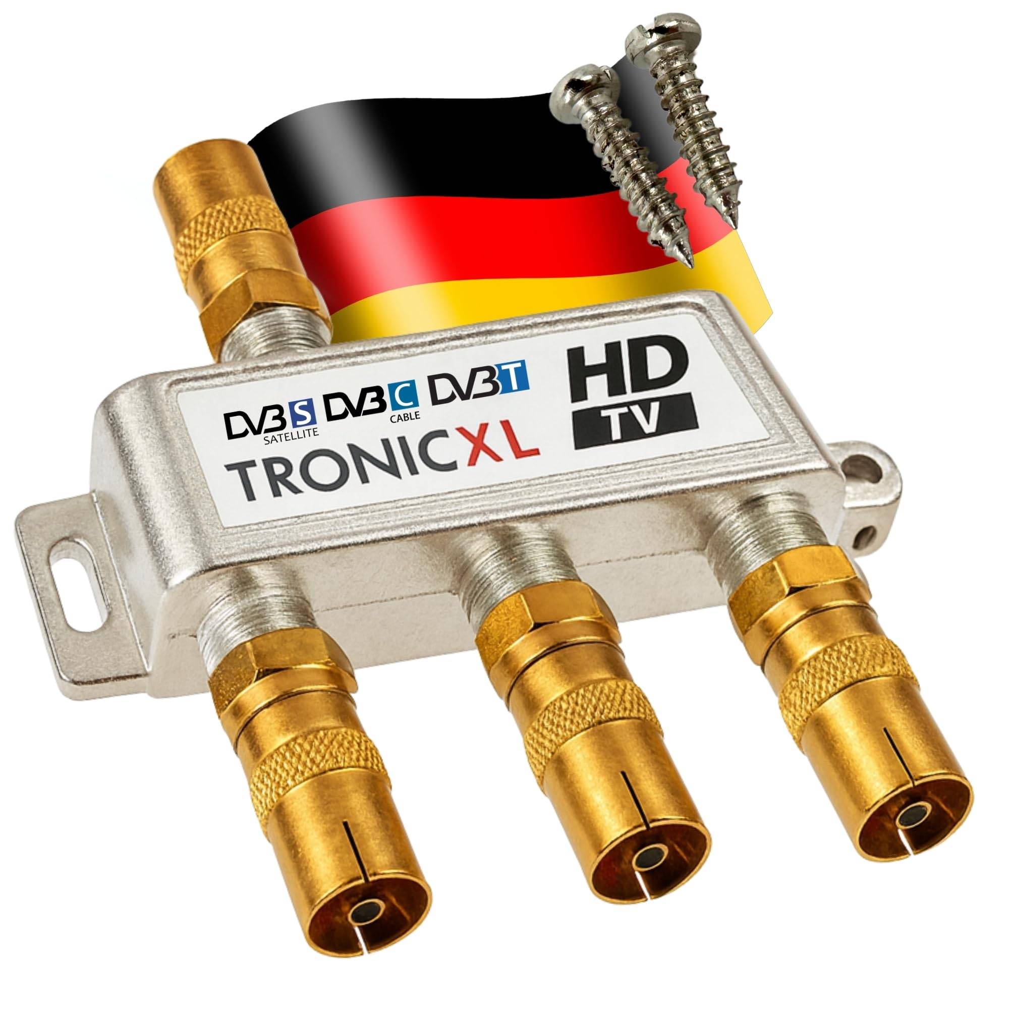 TronicXL Premium Koax Antennenverteiler HD 3D 4K Verteiler Weiche Splitter DVBT DVBT2 DVBC SAT Unicable Kabelfernsehen Antennen Verteiler